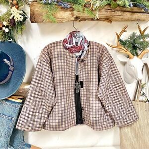 Upcycled Quilted farmhouse boho plaid jacket w floral patchwork back detailing